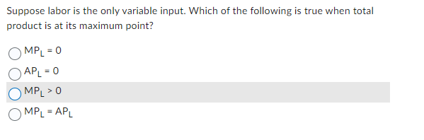 Suppose labor is the only variable input. Which