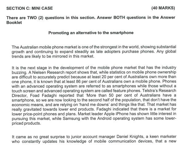 Marketing Management SECTION C: MINI CASE (40