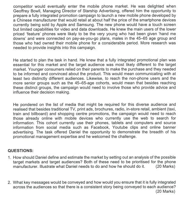 Marketing Management SECTION C: MINI CASE (40