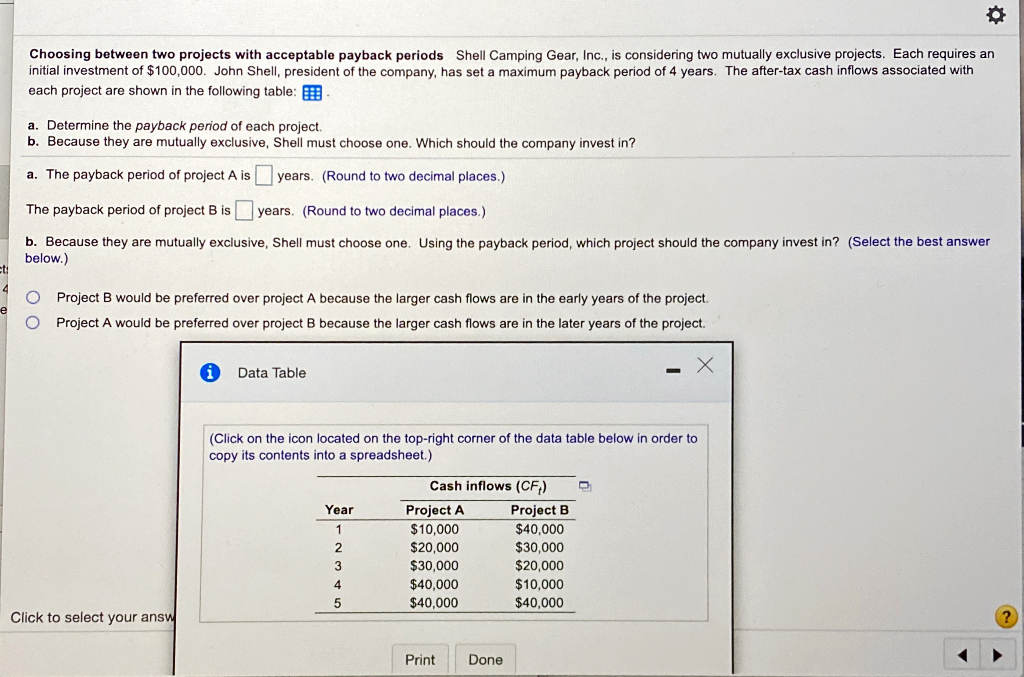 Shell Camping Gear, Inc., is considering two
