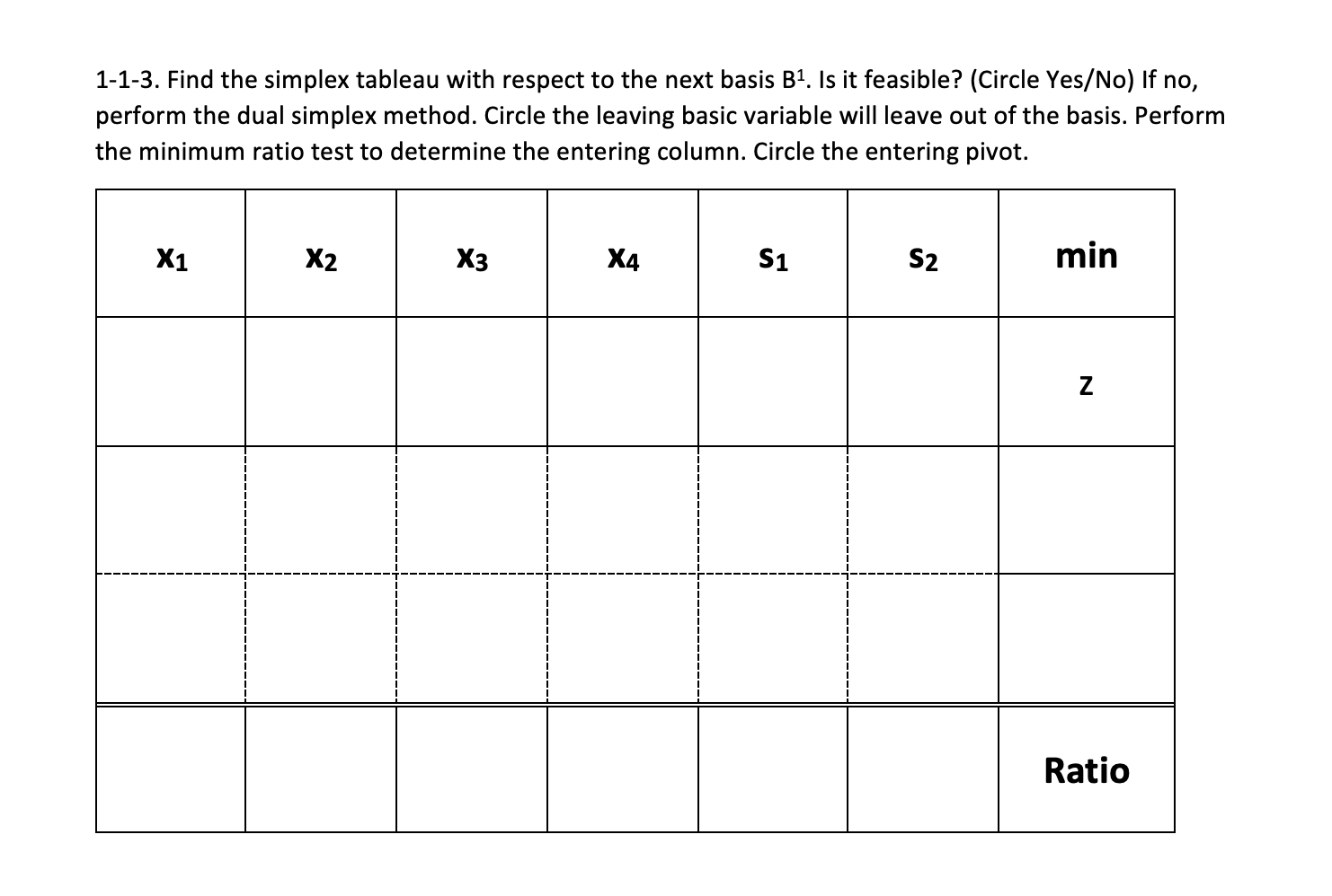 1-1-2. Find the simplex tableau with respect to