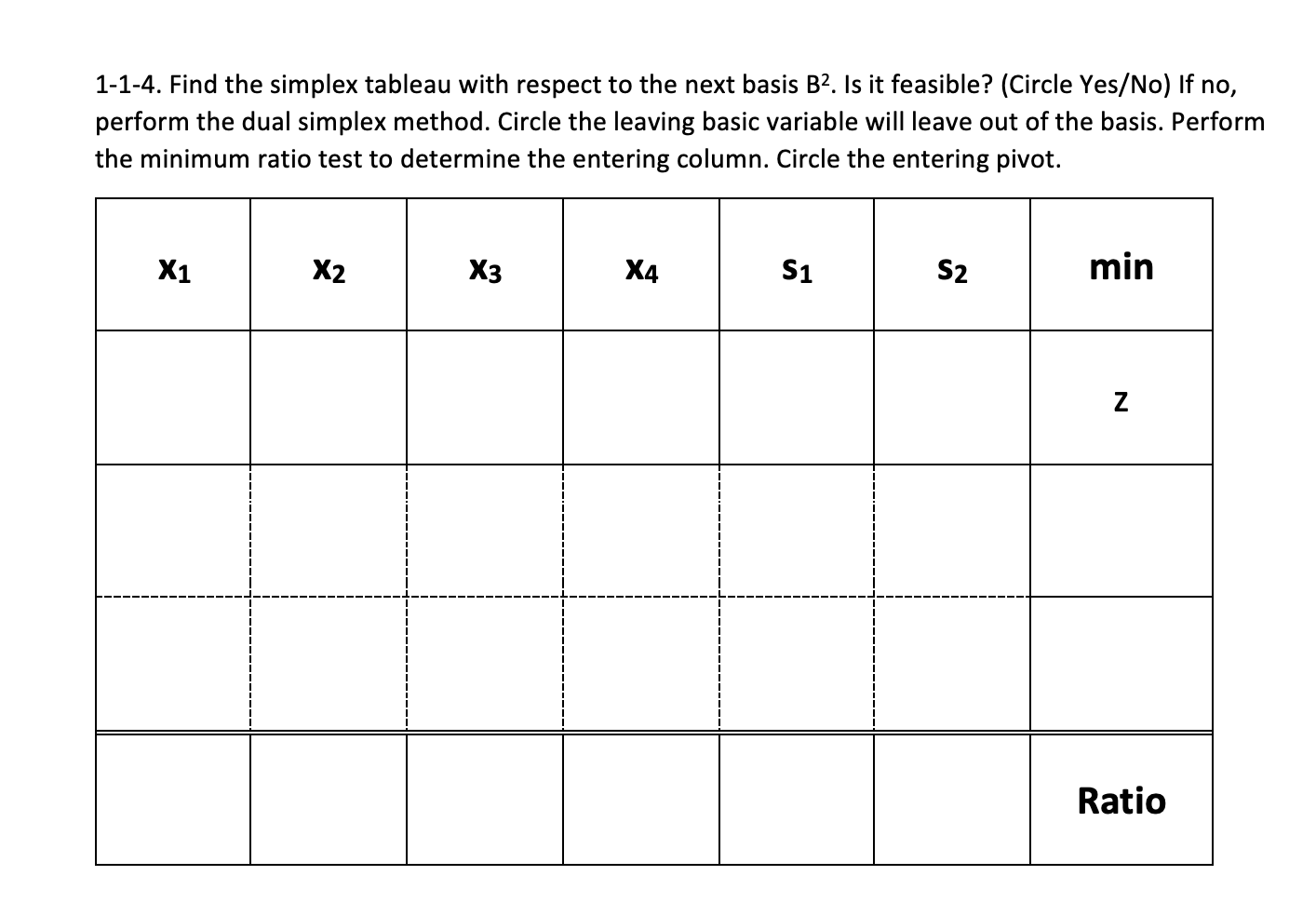 1-1-2. Find the simplex tableau with respect to