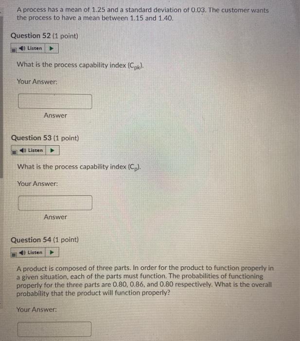 A process has a mean of 1.25 and a standard