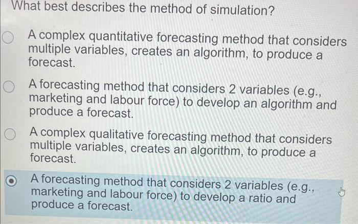 What best describes the method of simulation? A
