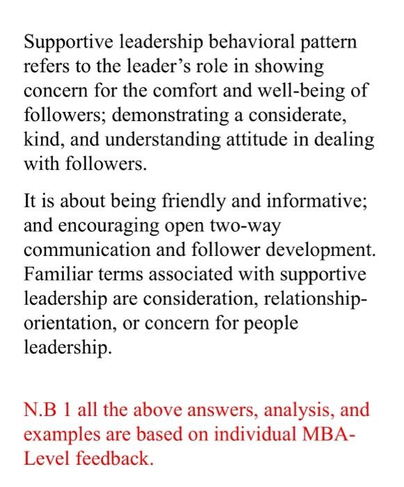 Supportive leadership behavioral pattern refers