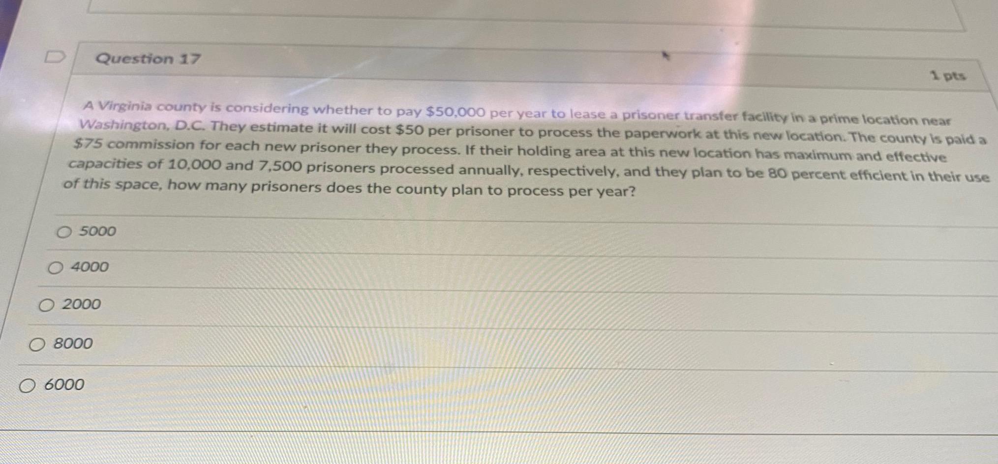 Question 17 Plz. Question 17 1 pts A Virginia