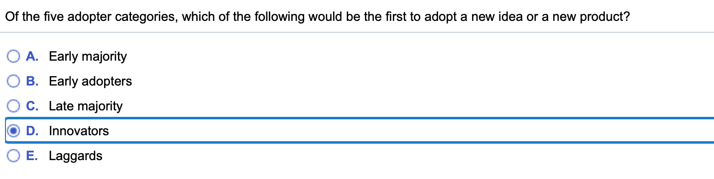 Of the five adopter categories, which of the