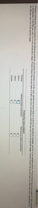 Question Help Prepare a product by value analysis