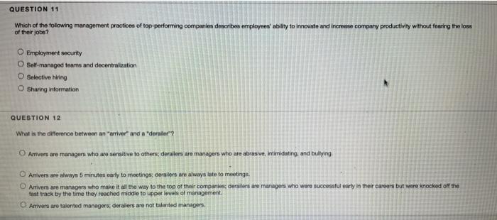 QUESTION 11 Which of the following management