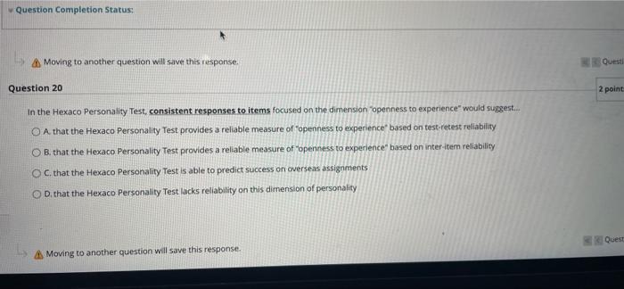 Question Completion Status: Moving to another