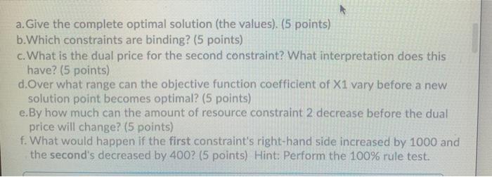 The following linear programming problem has been