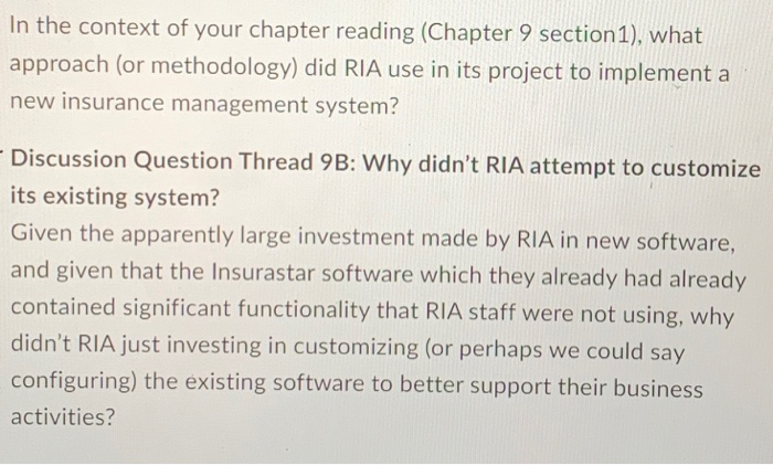 In the context of your chapter reading (Chapter 9