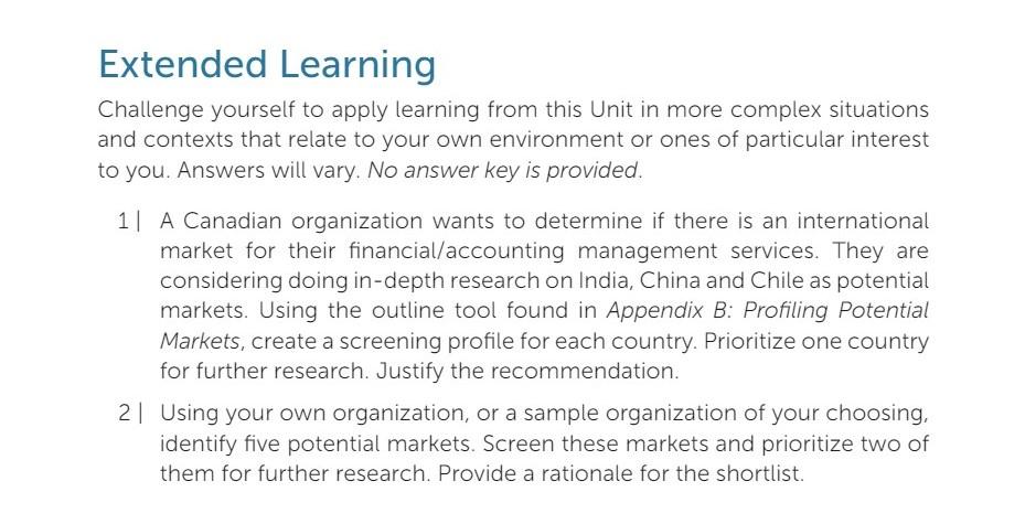 Extended Learning Challenge yourself to apply