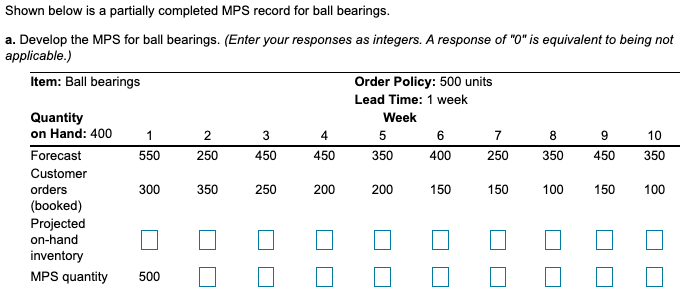 Shown below is a partially completed MPS record