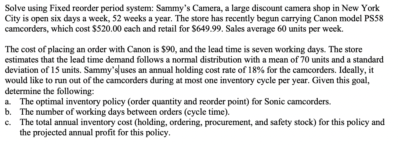 Please show formulas. Solve using Fixed reorder