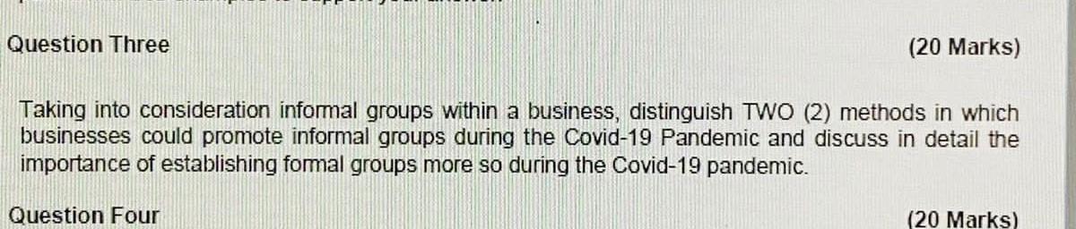 Question Three (20 Marks) Taking into