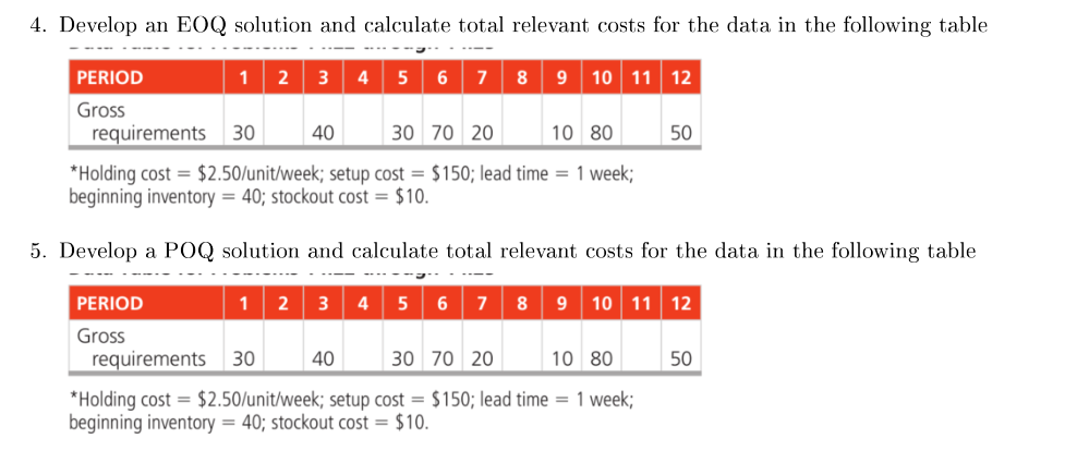 4. Develop an EOQ solution and calculate total