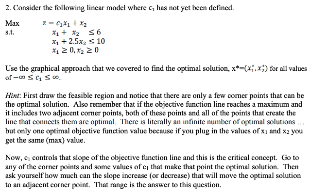 2. Consider the following linear model where c