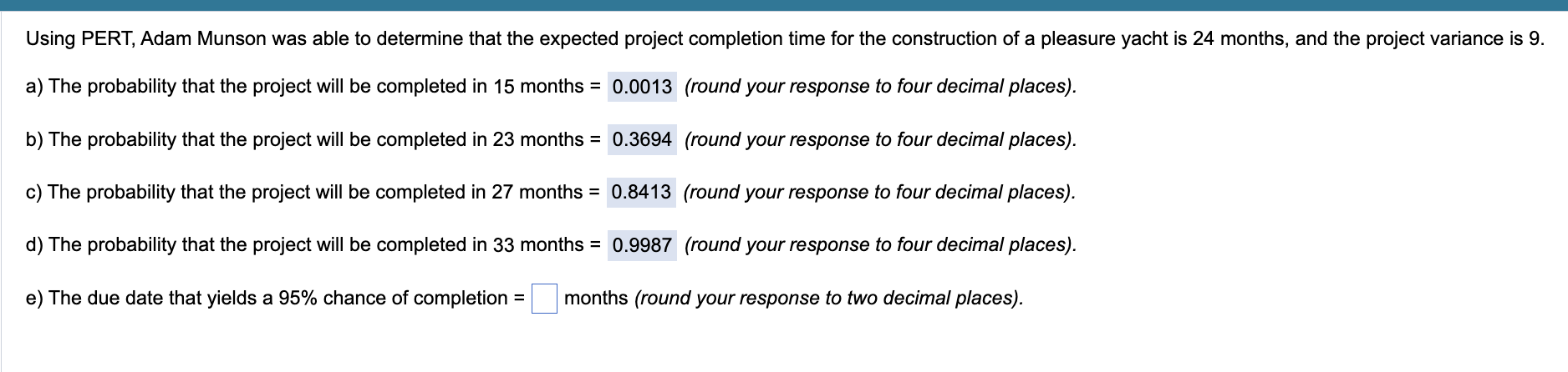 a) The probability that the project will be