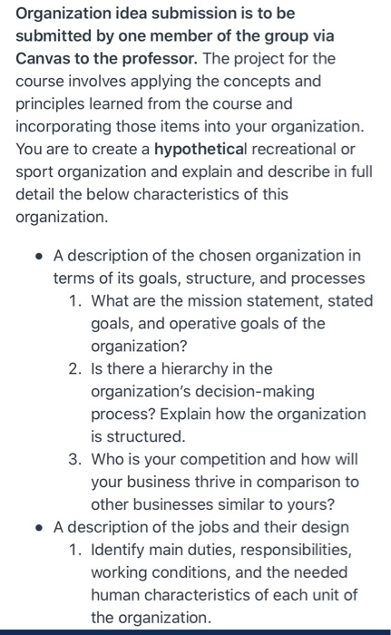 Organization idea submission is to be submitted