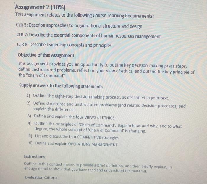 Assignment 2 (10%) This assignment relates to the