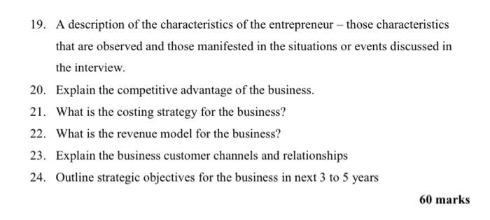 19. A description of the characteristics of the