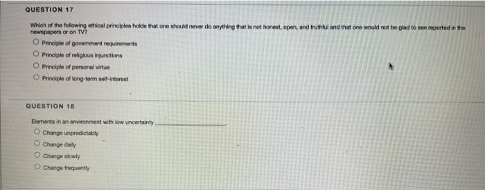 QUESTION 17 Which of the following ethical