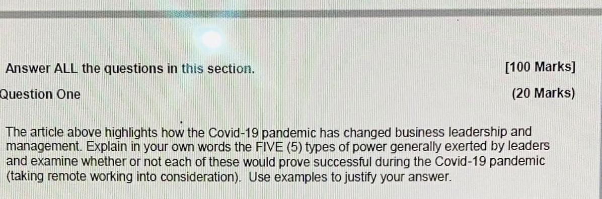 [100 Marks) ARTICLE Leading and Managing a