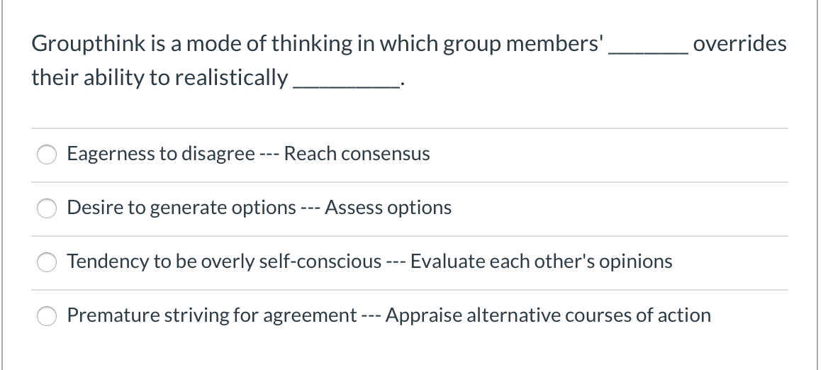 overrides Groupthink is a mode of thinking in