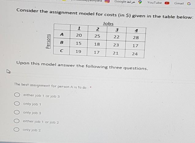 Google YouTube Gmail G Consider the assignment
