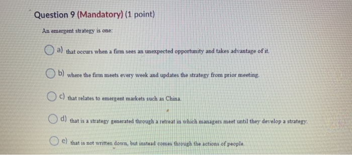 Question 2 (Mandatory) (1 point) Evaluation can