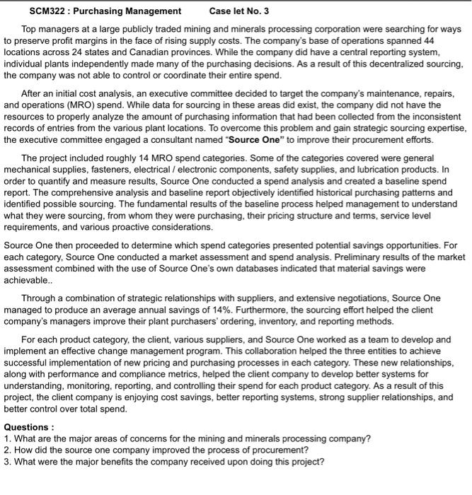 SCM322: Purchasing Management Case let No. 3 Top