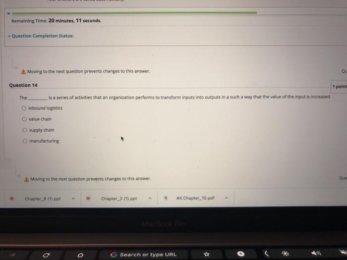Remaining Time: 20 minutes, 11 seconds. Question
