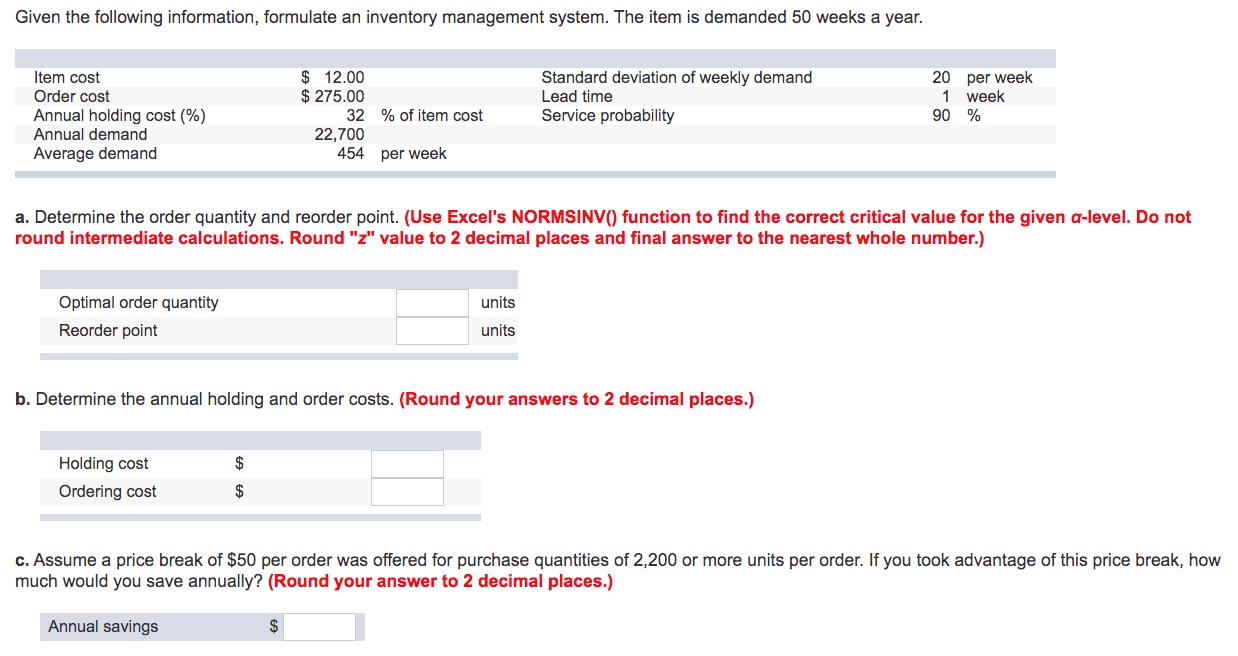 Given the following information, formulate an