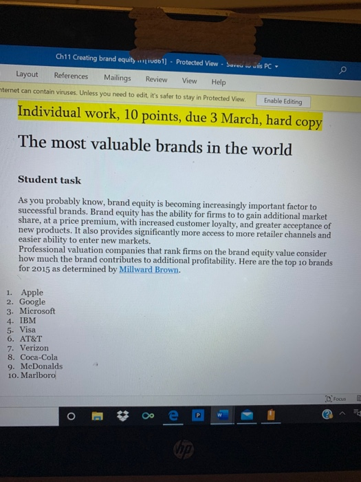 help with 1 Ch11 Creating brand equity 01 -