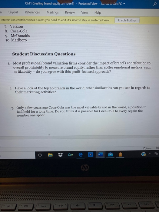help with 1 Ch11 Creating brand equity 01 -