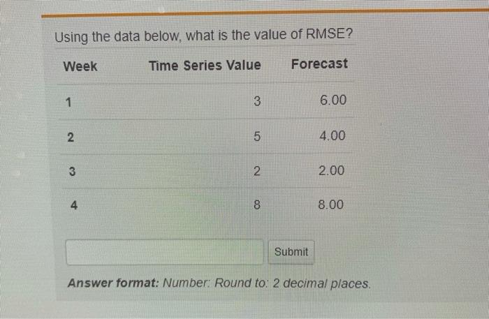 Using the data below, what is the value of RMSE?