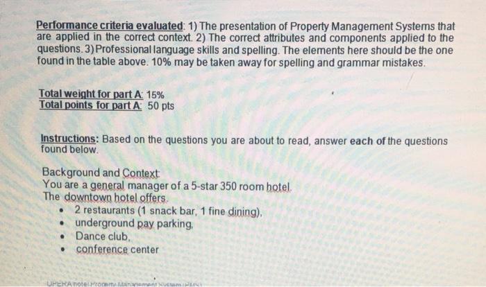 Performance criteria evaluated: 1) The