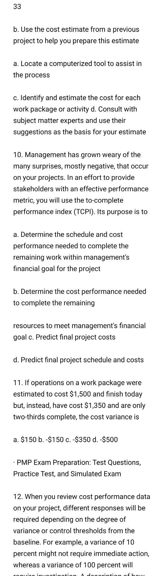 33 b. Use the cost estimate from a previous