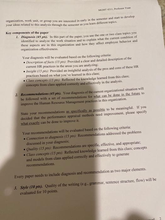 MOMT 4311. Profesor Y MGMT 4311 Human Resource