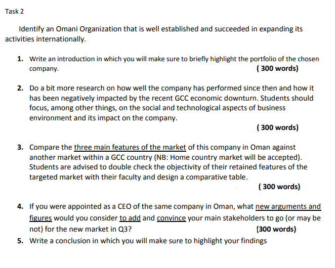 Task 2 Identify an Omani Organization that is