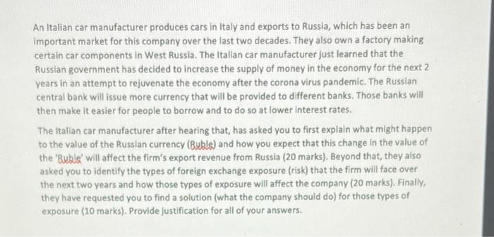 An Italian car manufacturer produces cars in