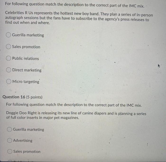 For following question match the description to