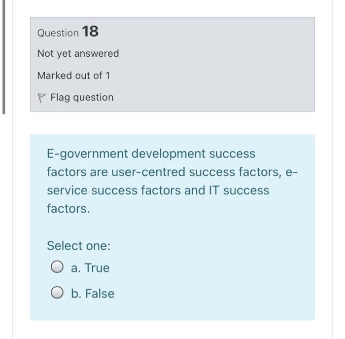 Question 18 Not yet answered Marked out of 1 Flag