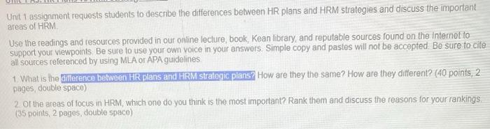 Human Resources management Unit 1 assignment