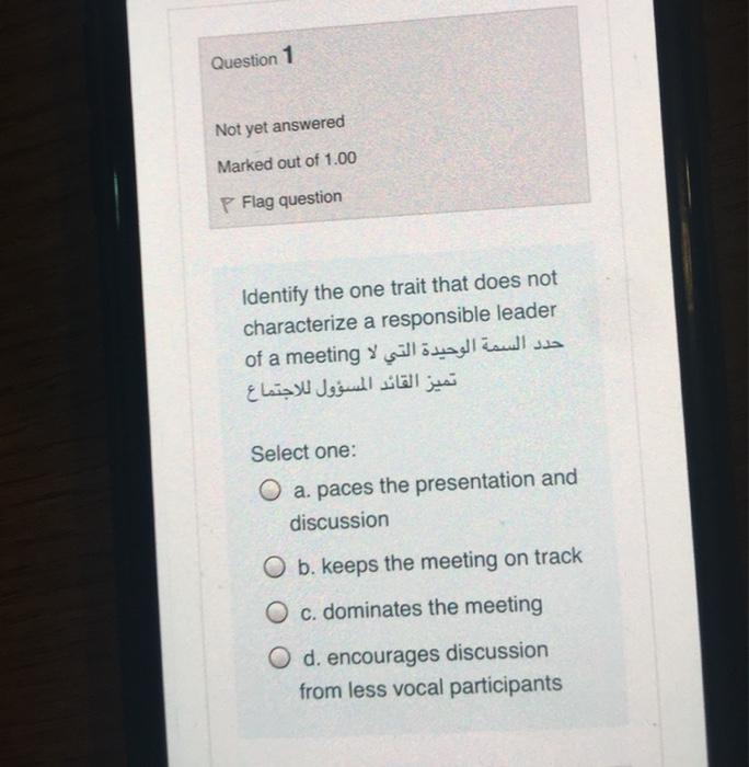 Question 1 Not yet answered Marked out of 1.00 P