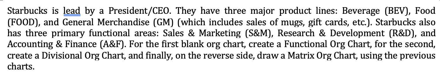 Starbucks is lead by a President/CEO. They have