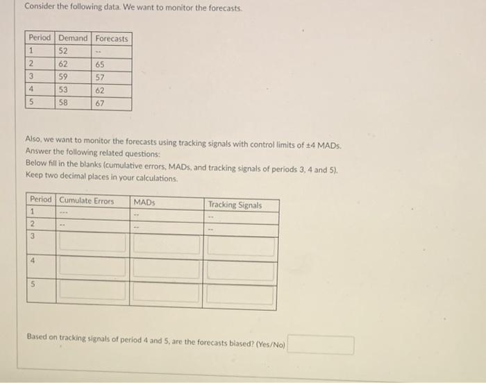 fill in the blanks Consider the following data.