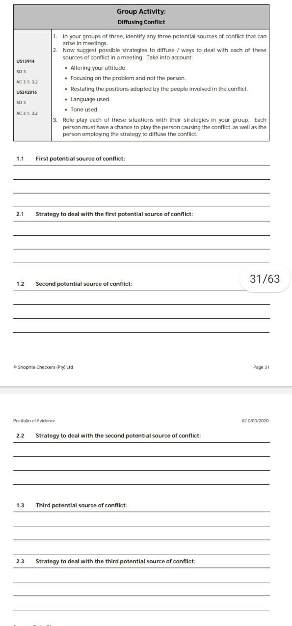 Group Activity: Diffusing Conflict US13914 SO 3