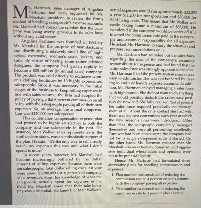 5. Hartman, sales manager of Angelina actual